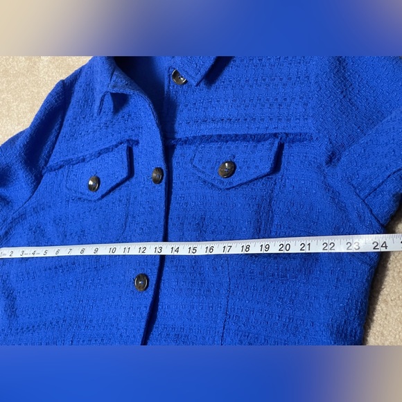 Chico's Jacket Size 3 Large 16/18 Blue Buttoned Front Raw Fringed Edge - Picture 4 of 7